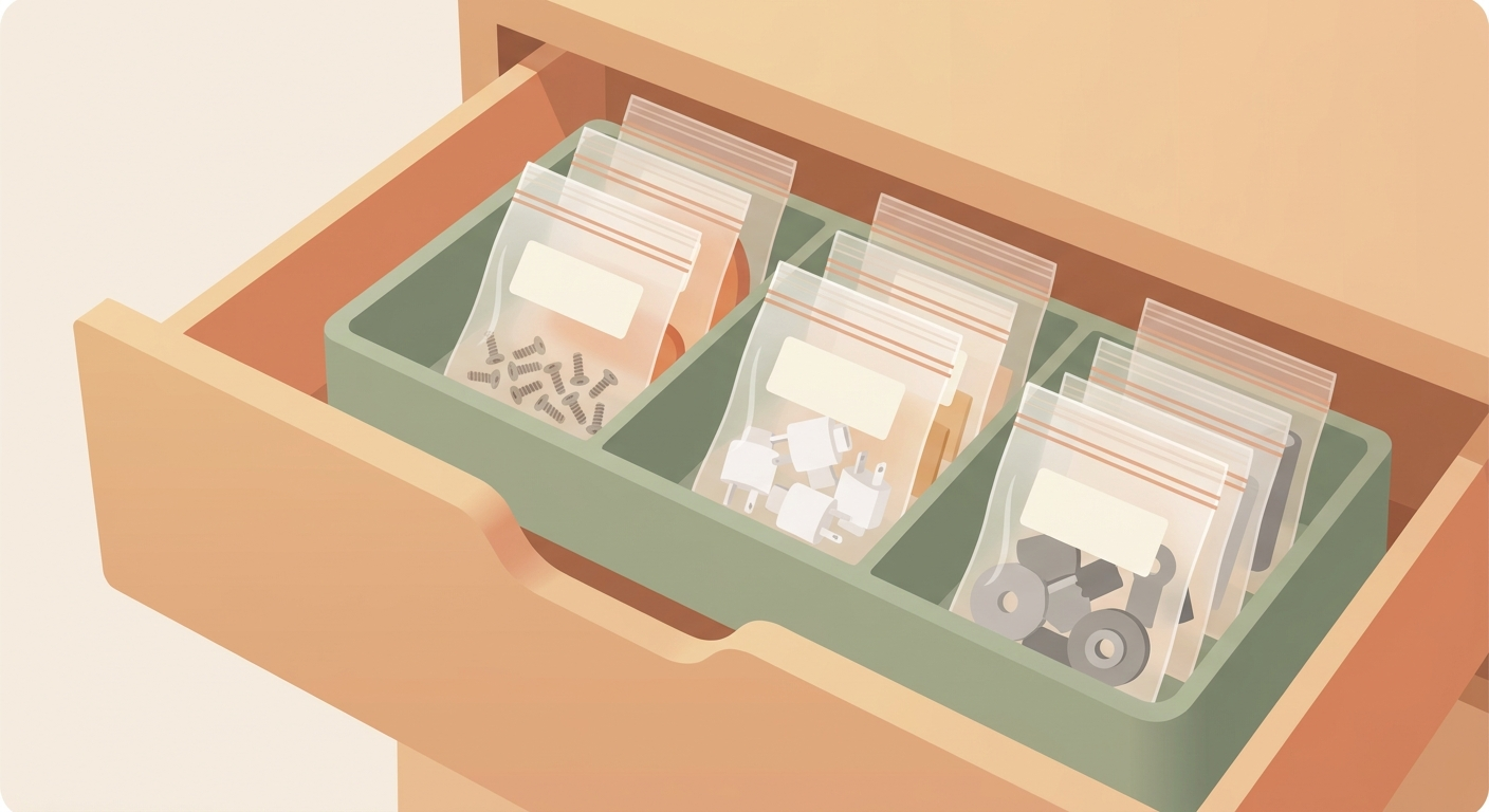 Store Spare Parts in Labeled Zip Bags