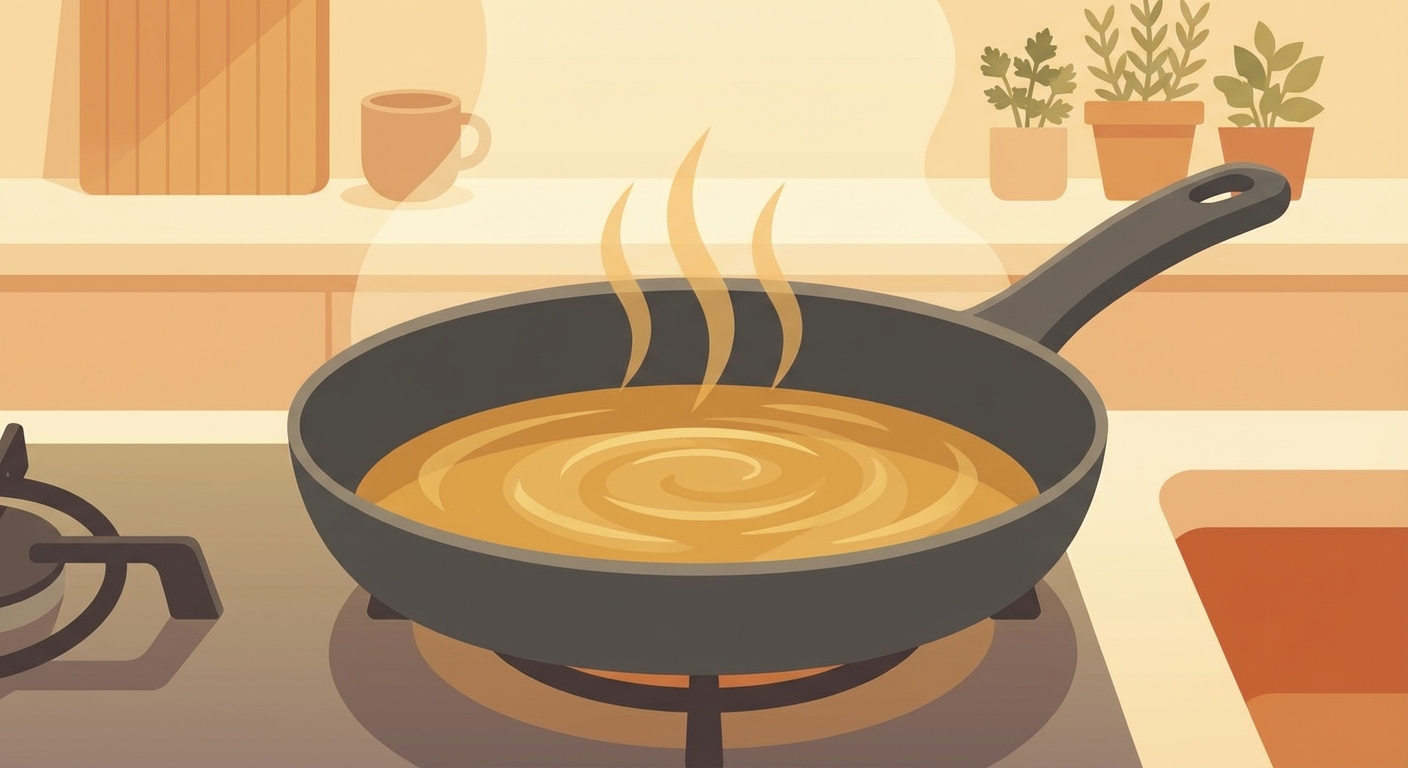 Hot frying pan with evenly distributed oil